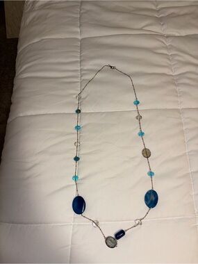 Blue Bead and Stone Long Necklace - Women Jewelry